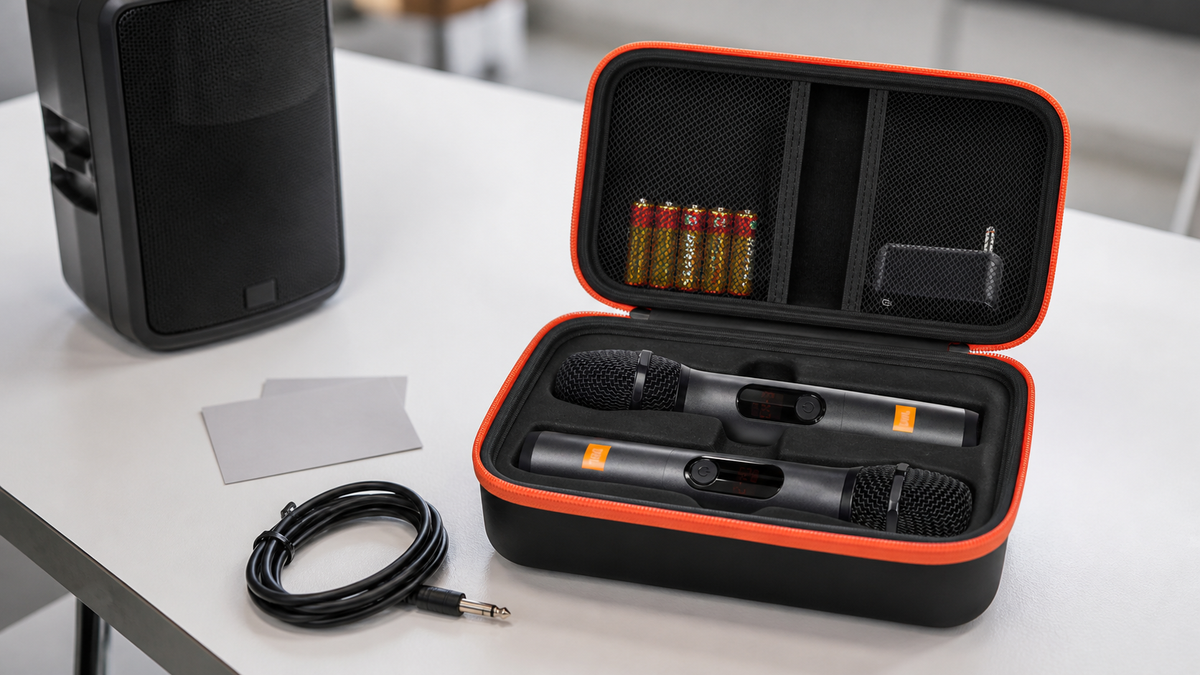 ALKOO wireless microphone carrying case organized for a back-to-school campus event