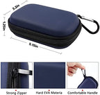 Navy portable SSD case dimensions with zipper, hard EVA shell, and handle