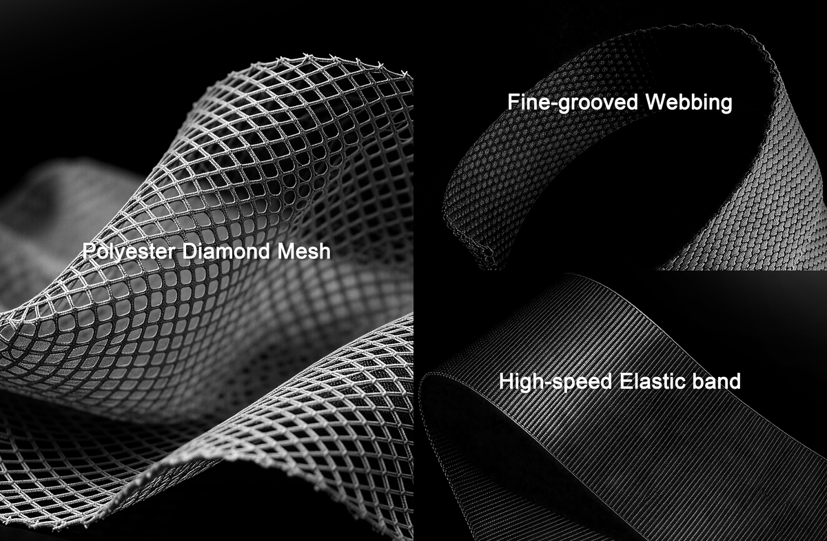 Polyester diamond mesh, fine-grooved webbing, and elastic bands used inside protective cases