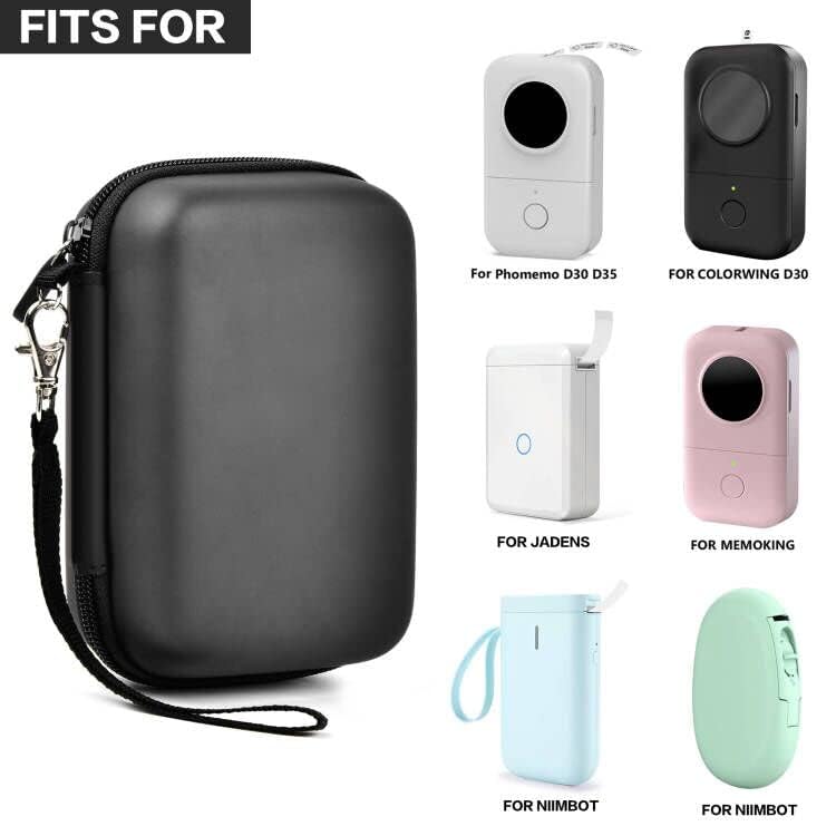 Black label maker case shown with several compatible Phomemo and NIIMBOT mini printers