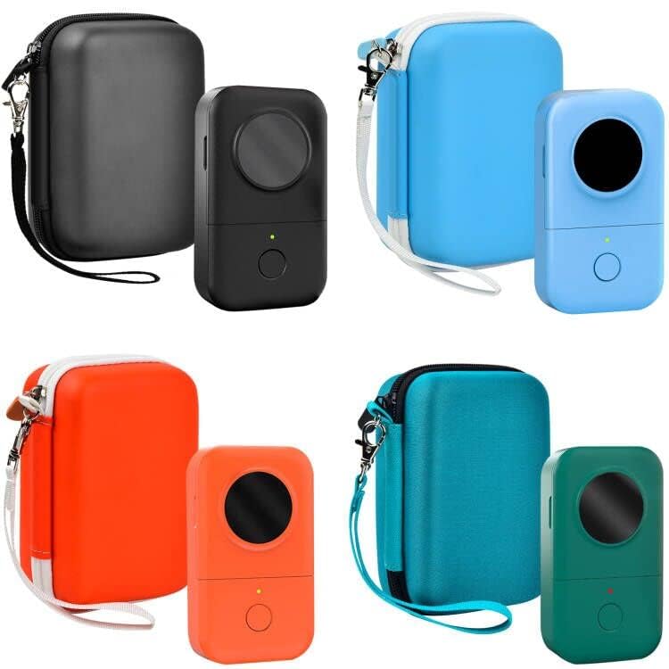 Label maker cases shown in black, blue, orange, and teal color options