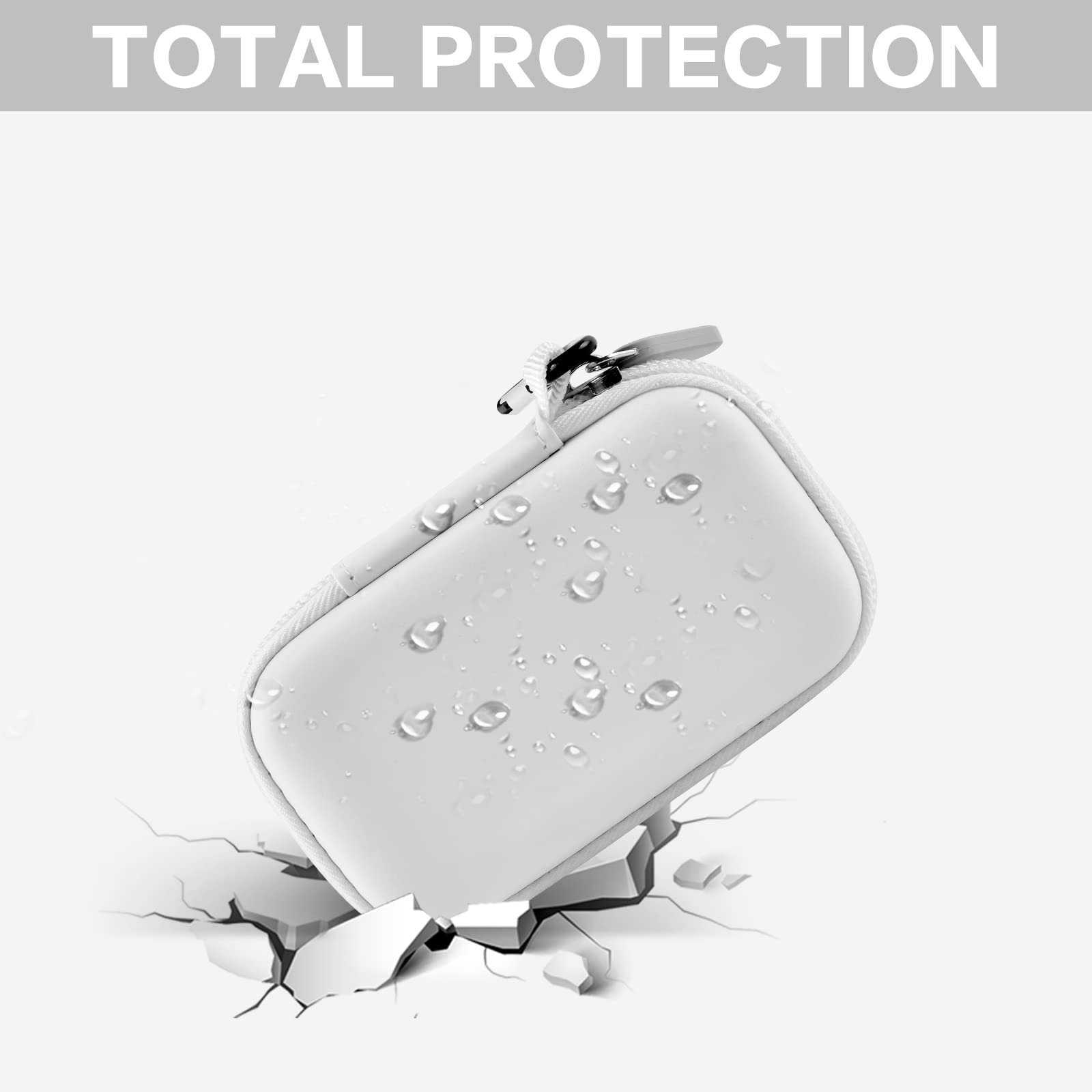 White SanDisk SSD case demonstrating water-resistant and impact protection