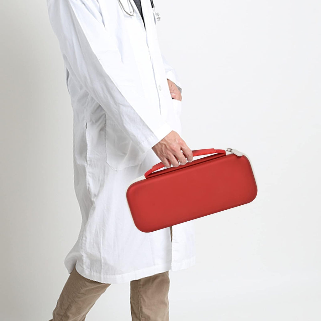 Healthcare professional carrying a closed red hard stethoscope case