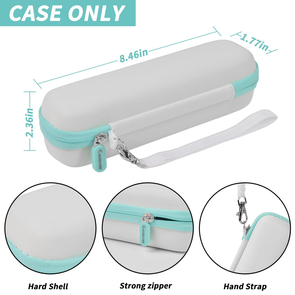 White and teal electric toothbrush case dimensions with hard shell and wrist strap; case only