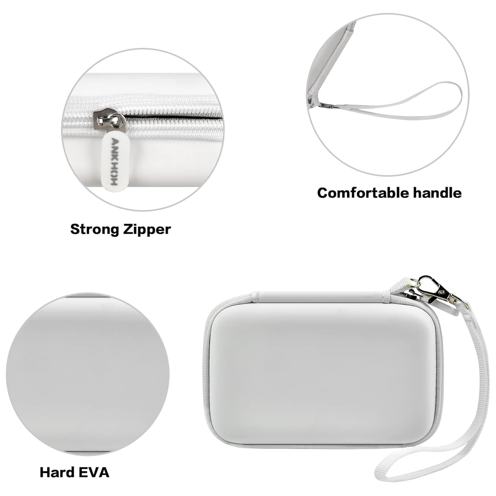 White charging station case with strong zipper, wrist strap, and hard EVA shell