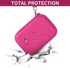Pink retro handheld console carrying case hard-shell impact and splash protection demonstration