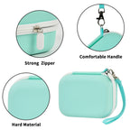 Mint green mini printer case with strong zipper, carrying strap, and hard protective shell
