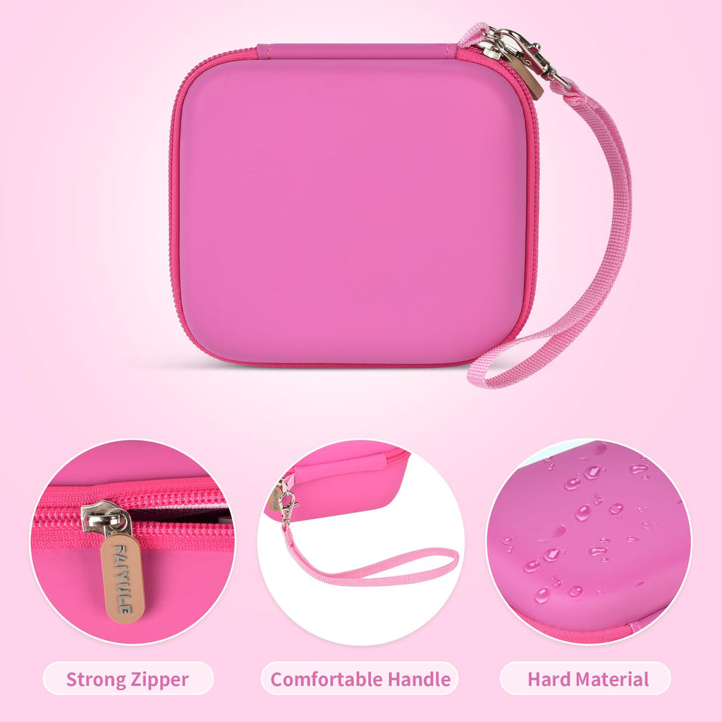 Pink bear-shaped kids instant print camera case hard shell, zipper and carry-strap features