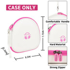 White with pink trim hard-shell headphone case dimensions with handle and strong zipper; case only