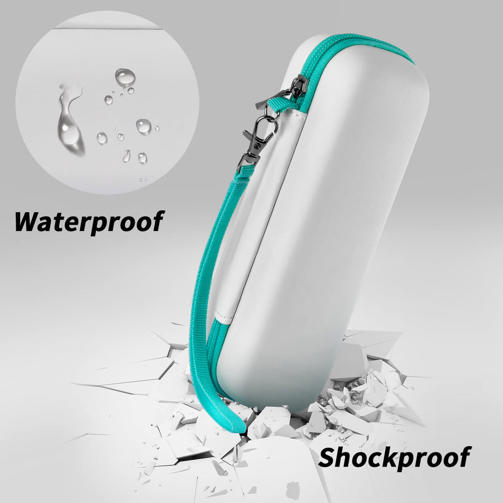 Teal toothbrush case demonstrating waterproof and shockproof protection