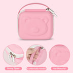 Pink bear-shaped kids instant print camera case hard shell, zipper and carry-strap features