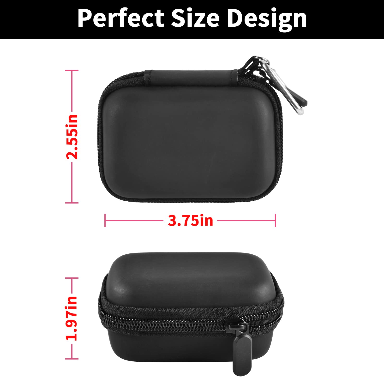 Black portable charger case dimensions with compact hard-shell design