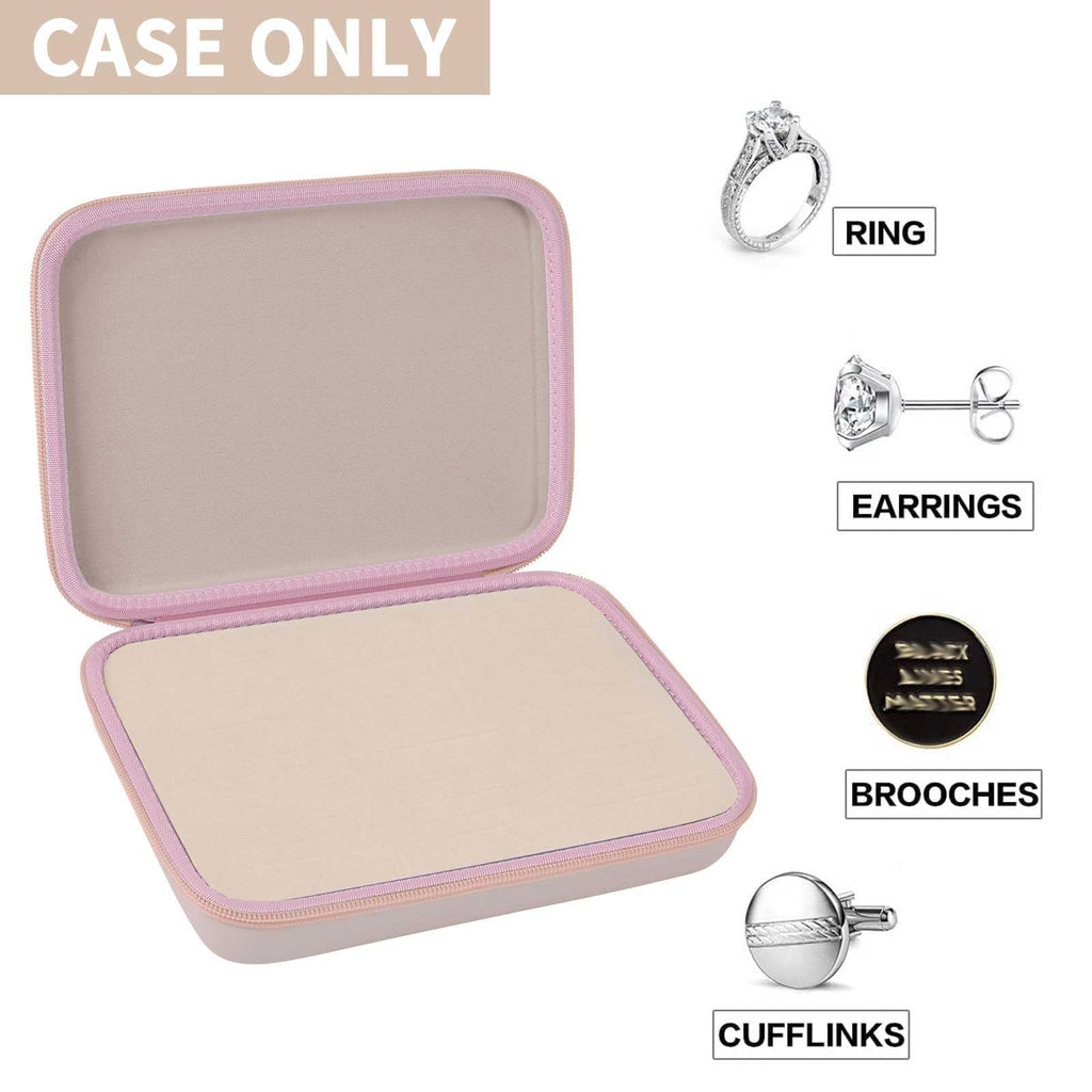 Open pink 42-slot jewelry organizer for rings, earrings, brooches, and cufflinks; case only