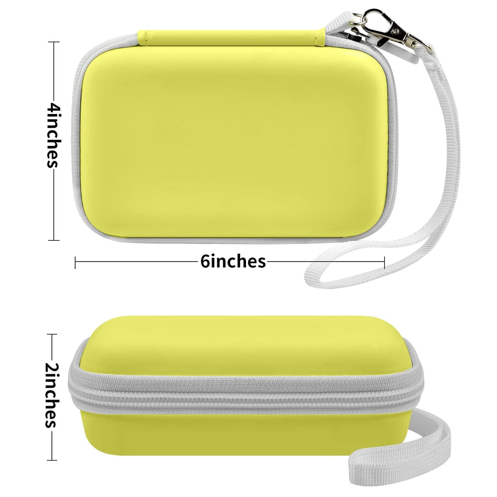 Yellow 3-in-1 charging station case dimensions: 6 by 4 by 2 inches