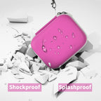 Magenta label maker case demonstrating shockproof and splash-resistant protection