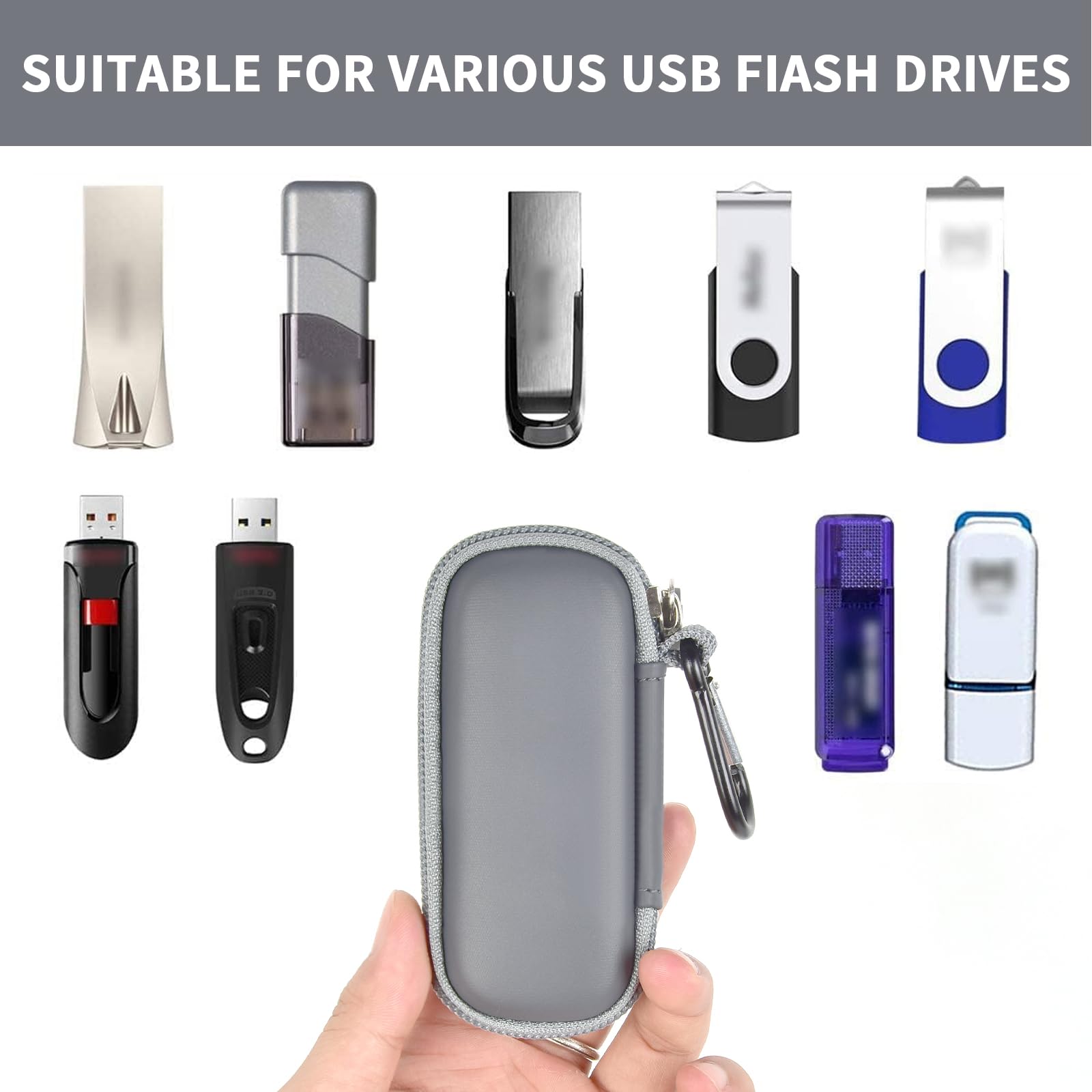 Dark gray USB flash drive and SD card storage case compatibility with assorted USB flash drives
