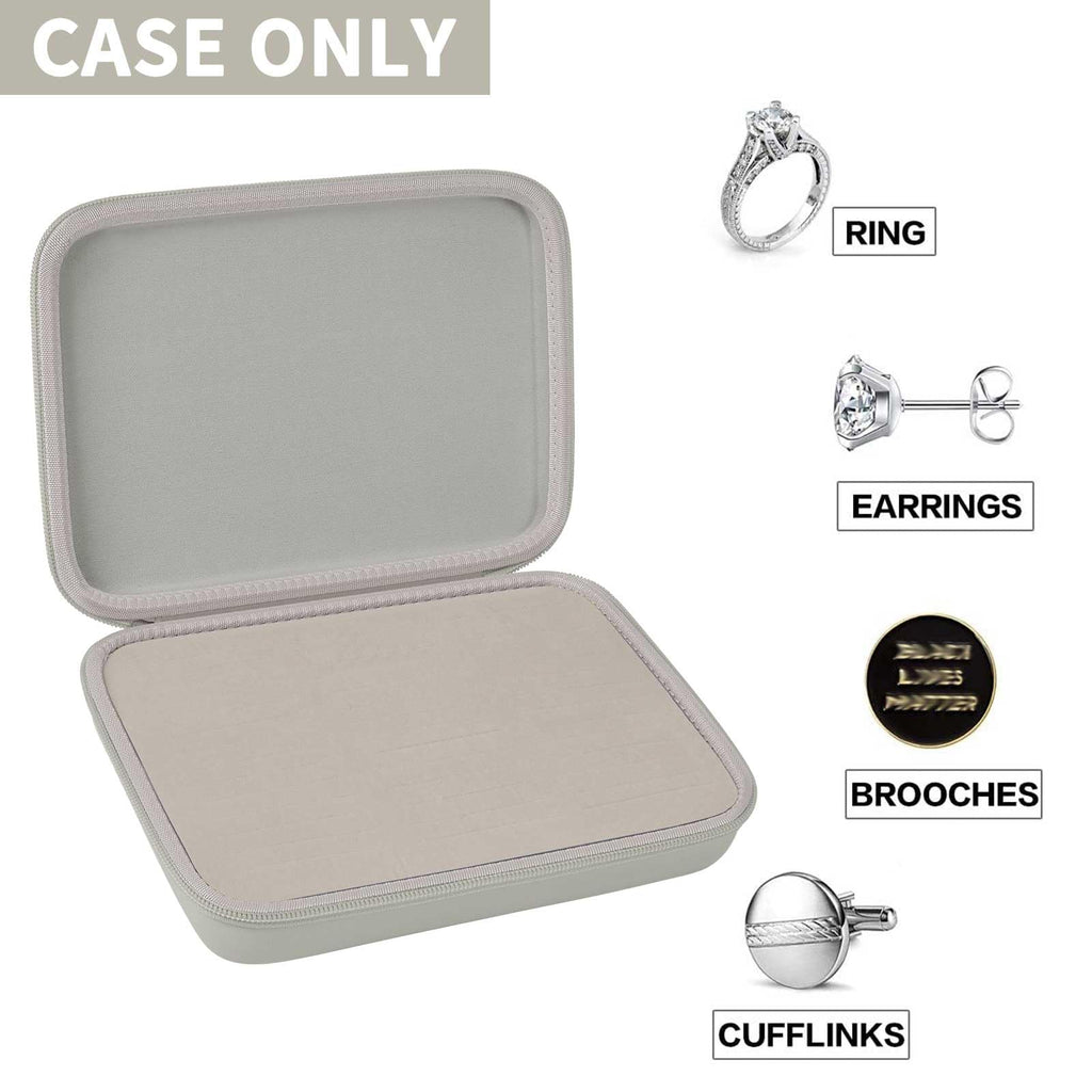 Open ivory 42-slot jewelry organizer for rings, earrings, brooches, and cufflinks; case only