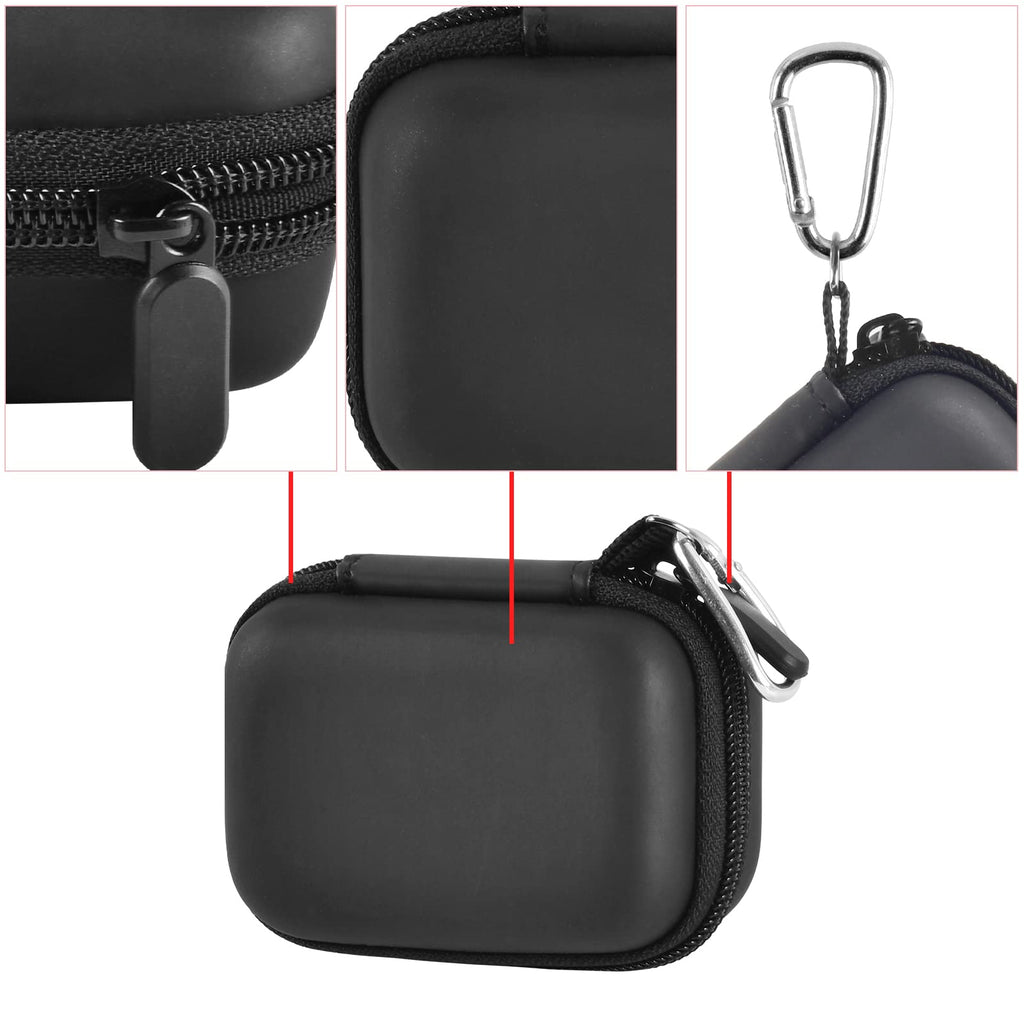 Black mini power bank case with protective shell, zipper, and carabiner details