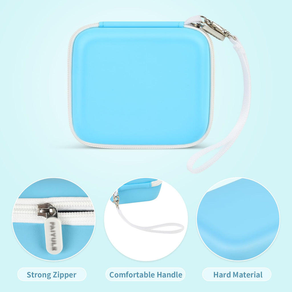 Blue bear-shaped kids instant print camera case hard shell, zipper and carry-strap features