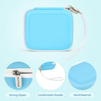 Blue bear-shaped kids instant print camera case hard shell, zipper and carry-strap features
