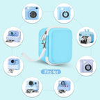 Blue bear-shaped kids instant print camera case shown beside a compatible kids instant print camera