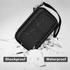 Black charging station organizer demonstrating shockproof and water-resistant protection