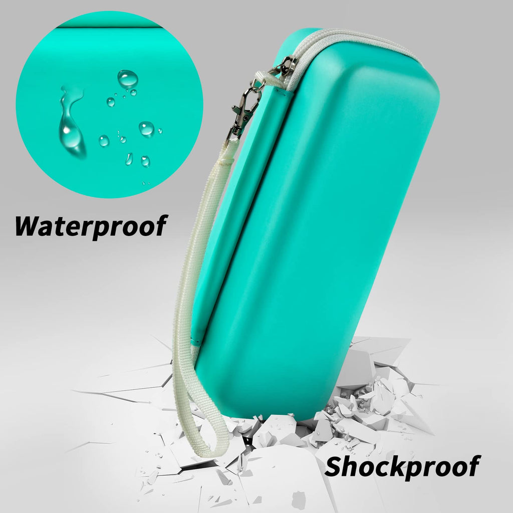 Green toothbrush case demonstrating waterproof and shockproof protection