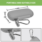 Gray USB flash drive and SD card storage case compact dimensions and carabiner detail