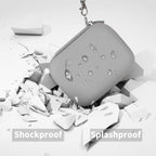 Gray label maker case demonstrating shockproof and splash-resistant protection