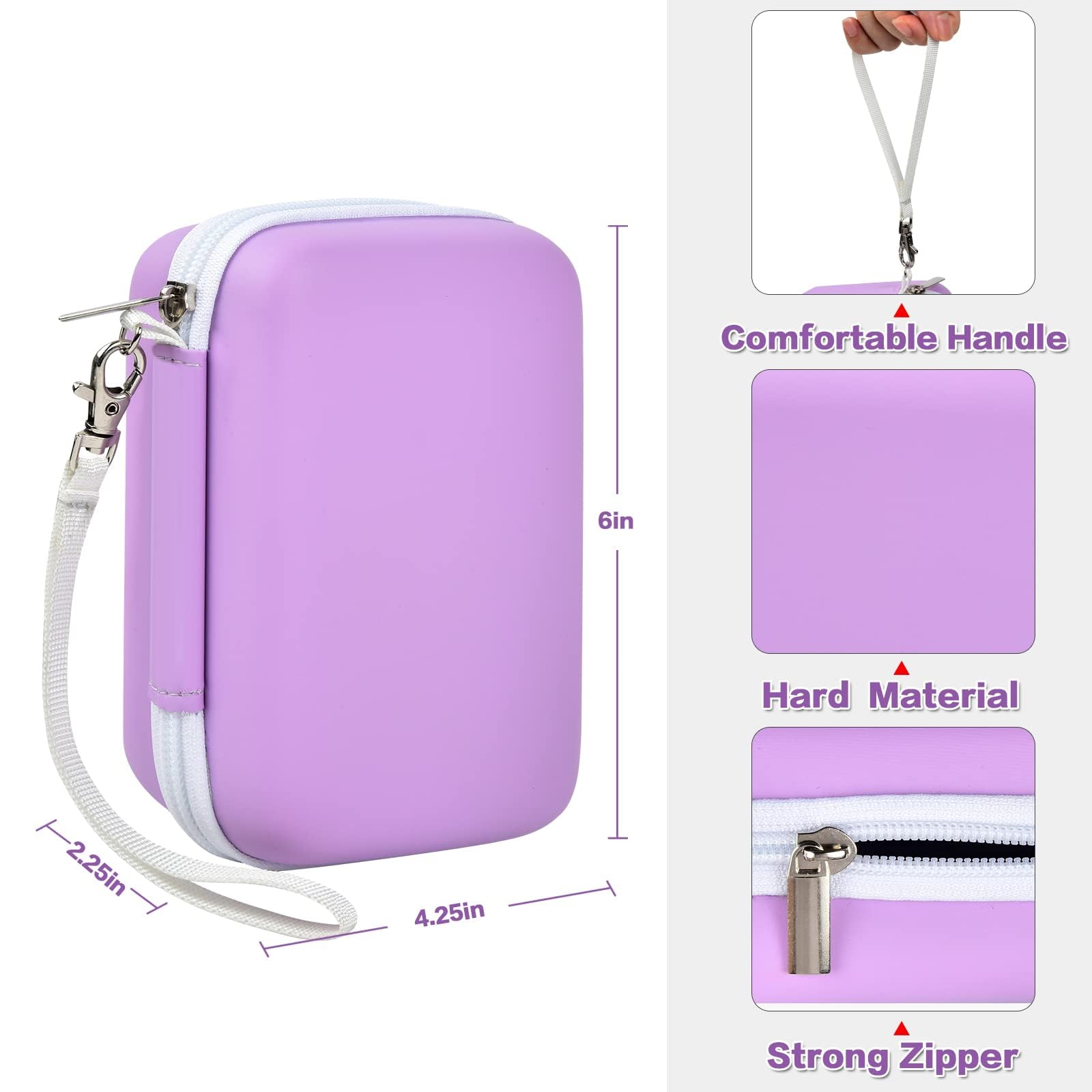 Purple label maker case dimensions with handle, strong zipper, and hard shell