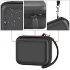 Black mini power bank case with protective shell, zipper, and carabiner details