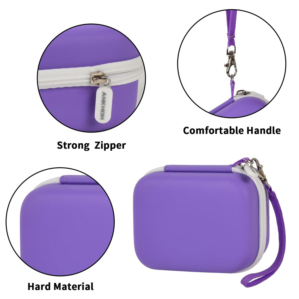 Purple mini printer case with strong zipper, carrying strap, and hard protective shell
