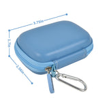 Blue portable SSD case dimensions with attached carabiner