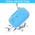 Blue SanDisk SSD case demonstrating total impact and water-resistant protection