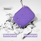 Purple label maker case demonstrating shockproof and splash-resistant protection