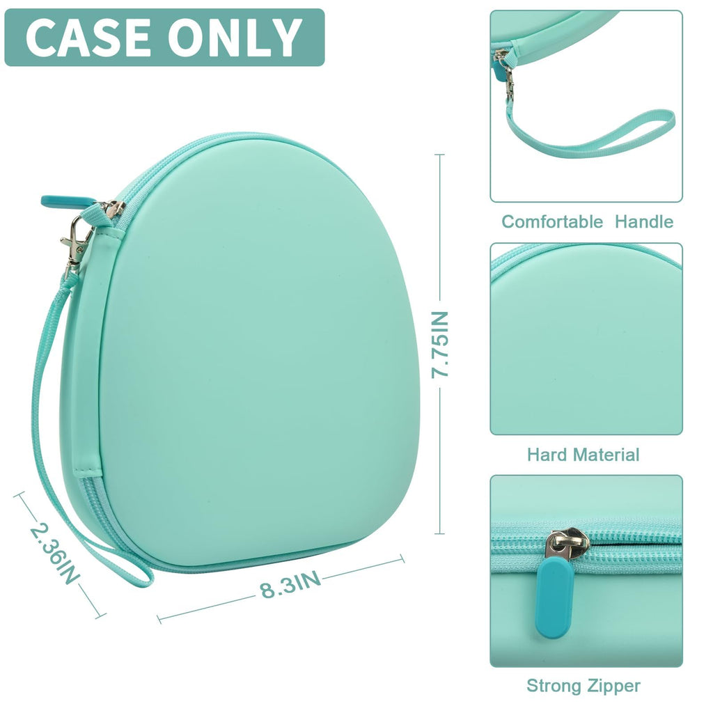 Mint green hard-shell headphone case dimensions with handle and strong zipper; case only
