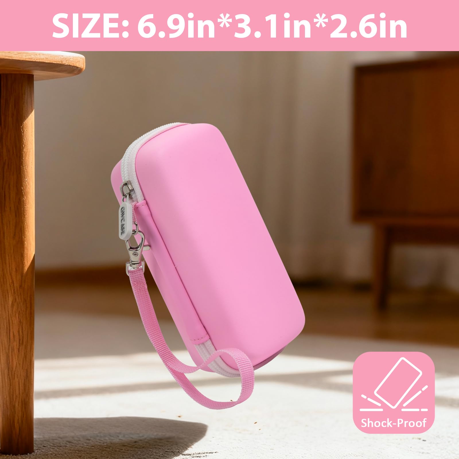 Pink 3D printing pen case dimensions with shockproof shell and wrist strap