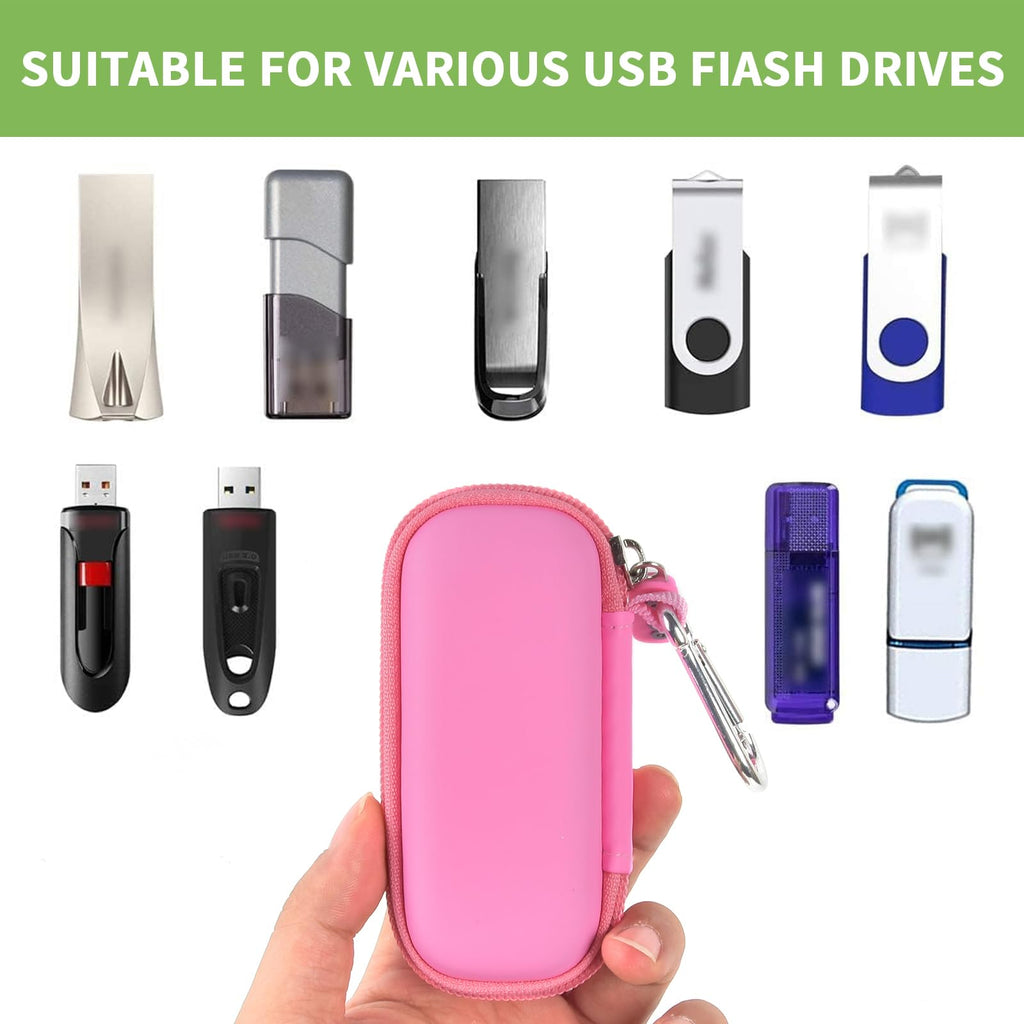 Light pink USB flash drive and SD card storage case compatibility with assorted USB flash drives