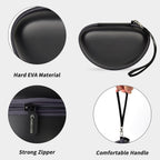 Black headphone case with hard EVA shell, strong zipper, and carrying strap