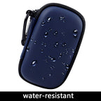 Navy portable SSD case demonstrating water-resistant protection