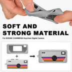 Gray silicone case for Kodak Charmera keychain camera soft, flexible material demonstration