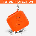 Orange kids instant print camera case interior mesh pocket and elastic strap detail