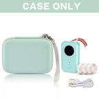 Open mint green label maker case with printer, charging cable, and label rolls; case only