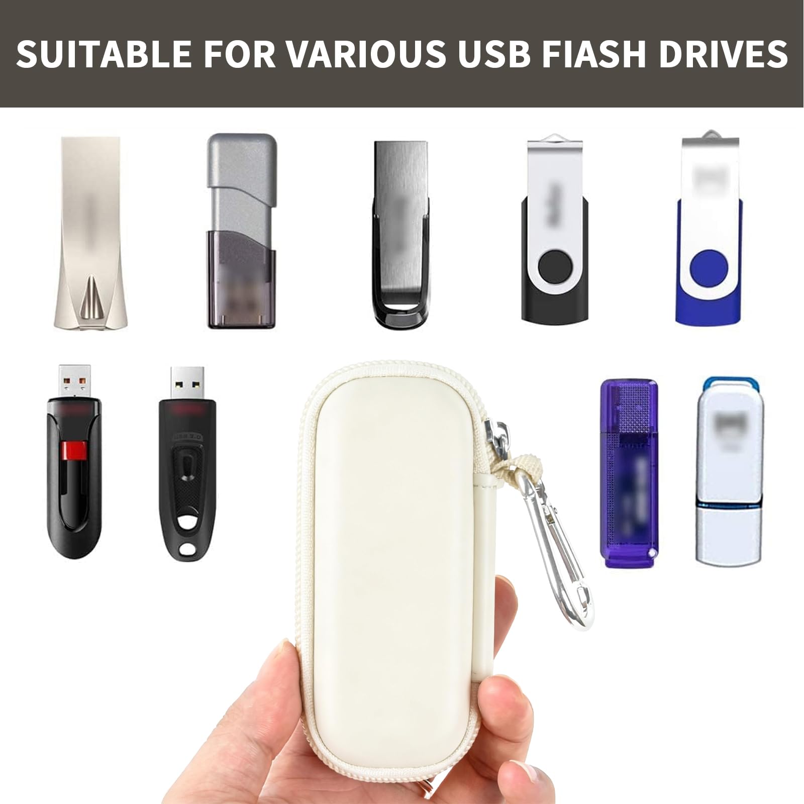 White USB flash drive and SD card storage case compatibility with assorted USB flash drives