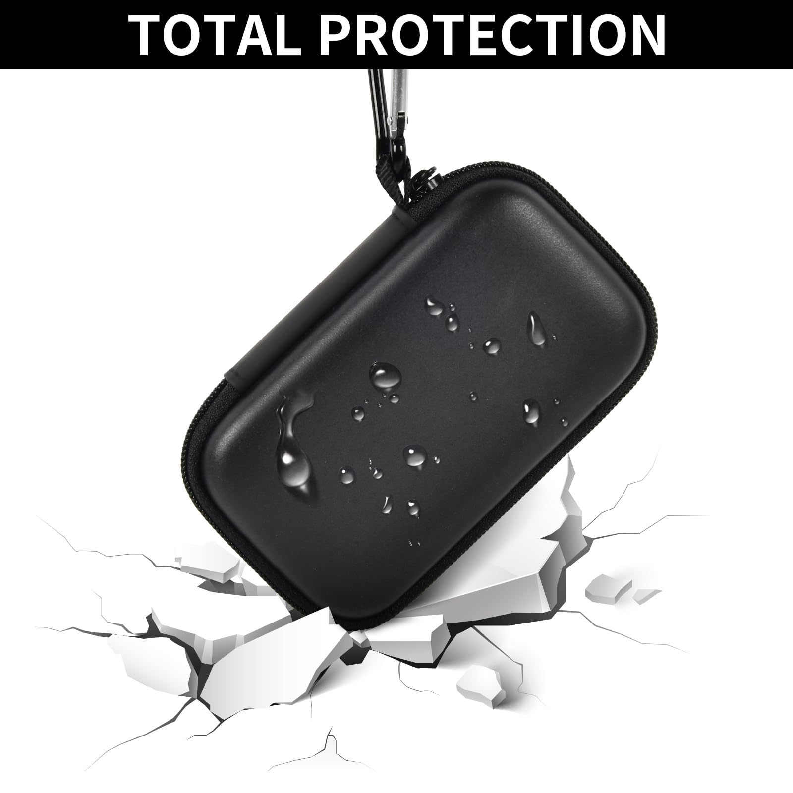 Black SanDisk SSD case demonstrating total impact and water-resistant protection