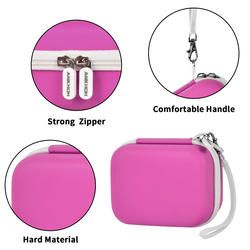 Magenta mini printer case with strong zipper, carrying strap, and hard protective shell