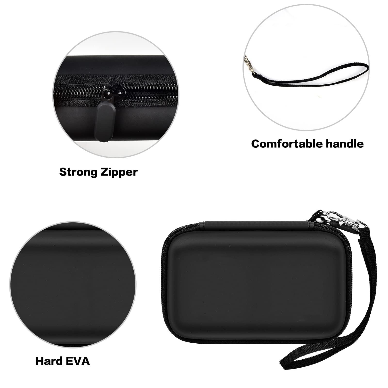 Black 3-in-1 charging station case with strong zipper, wrist strap, and hard EVA shell