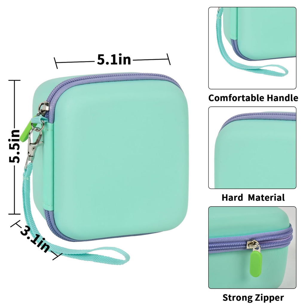 Mint green kids instant print camera case dimensions and protective features overview