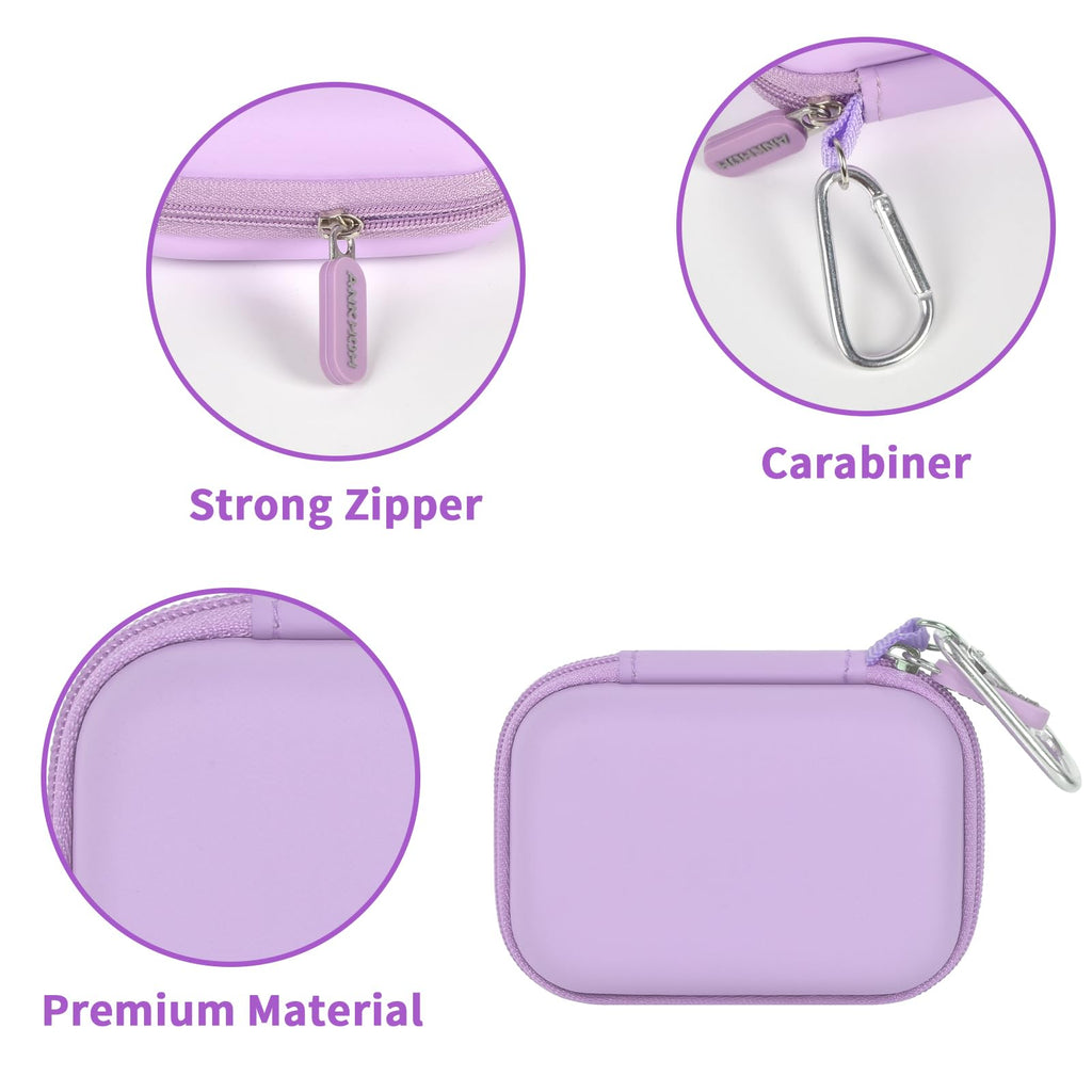 Lavender portable SSD case with strong zipper, carabiner, and premium hard-shell material