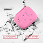 Pink label maker case demonstrating shockproof and splash-resistant protection